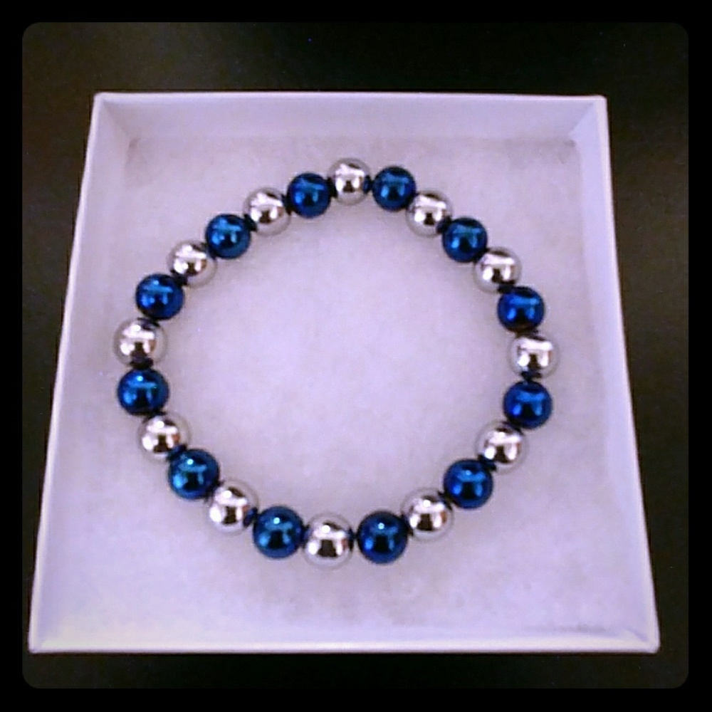 Blue & Silver Hematite Stone Bracelet